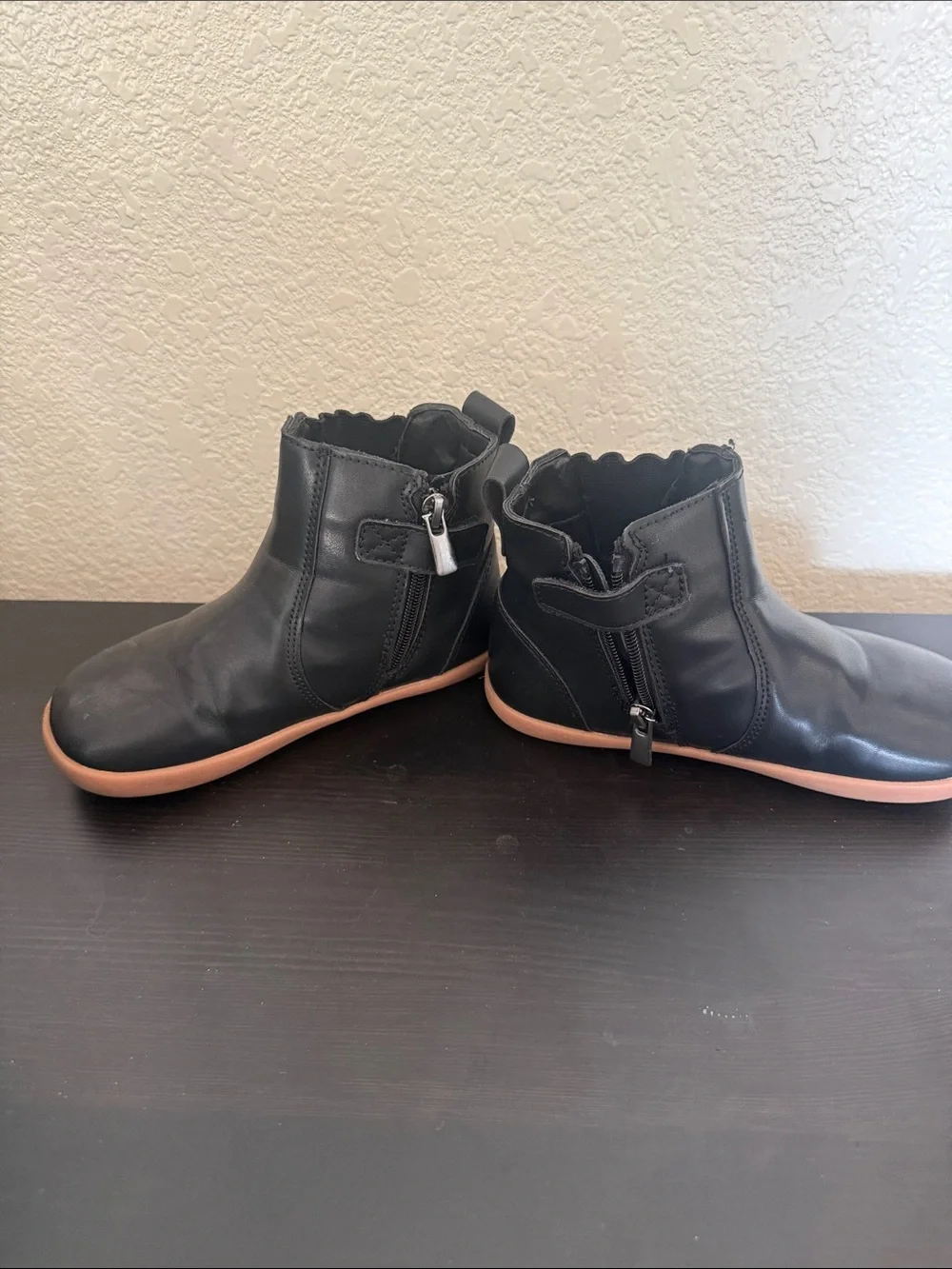 Kids Black Ankle Boots with Contrasting Tan Sole